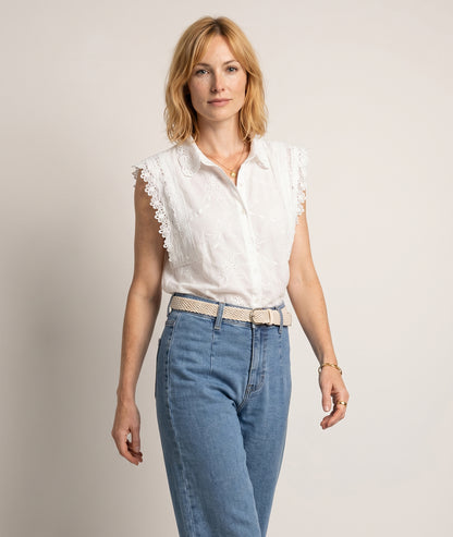 Chemise Laina sans manches broderies anglaises blanc face
