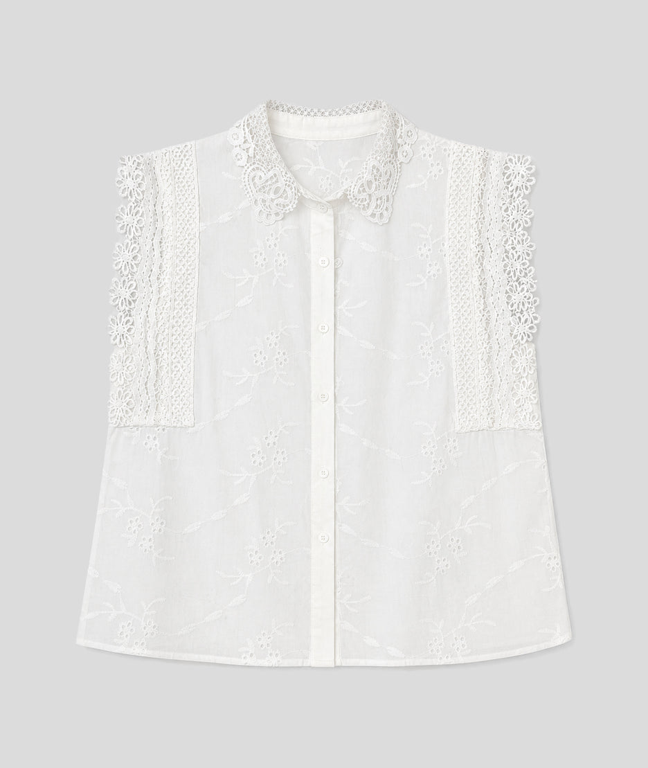 Chemise Laina sans manches broderies anglaises blanc face