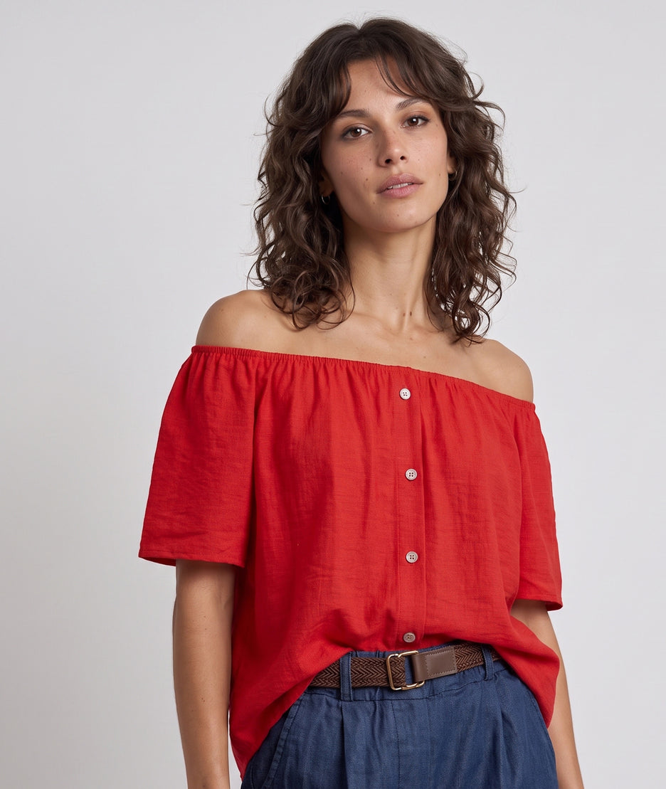 Blouse col bardeau rouge face Carnaby