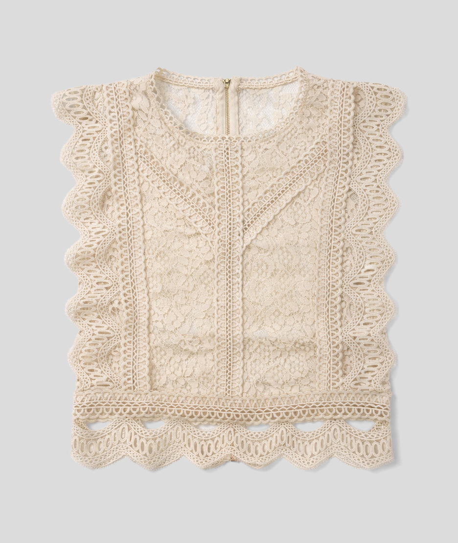 Top en dentelle avant- beige