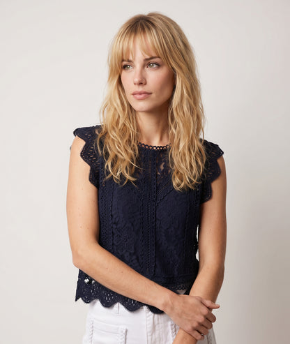 Top Macra en dentelle marine face