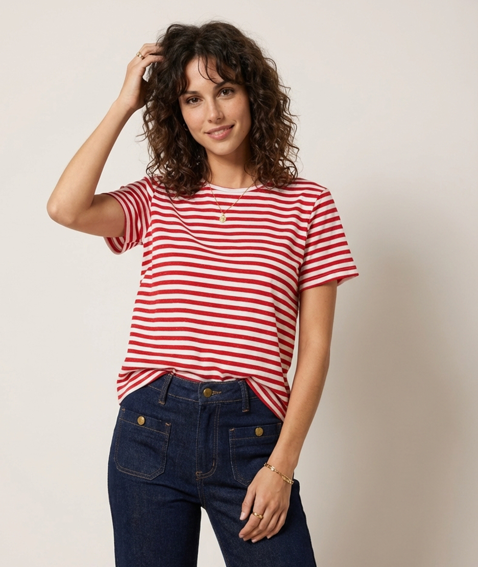 T-shirt marinière brillant - rouge