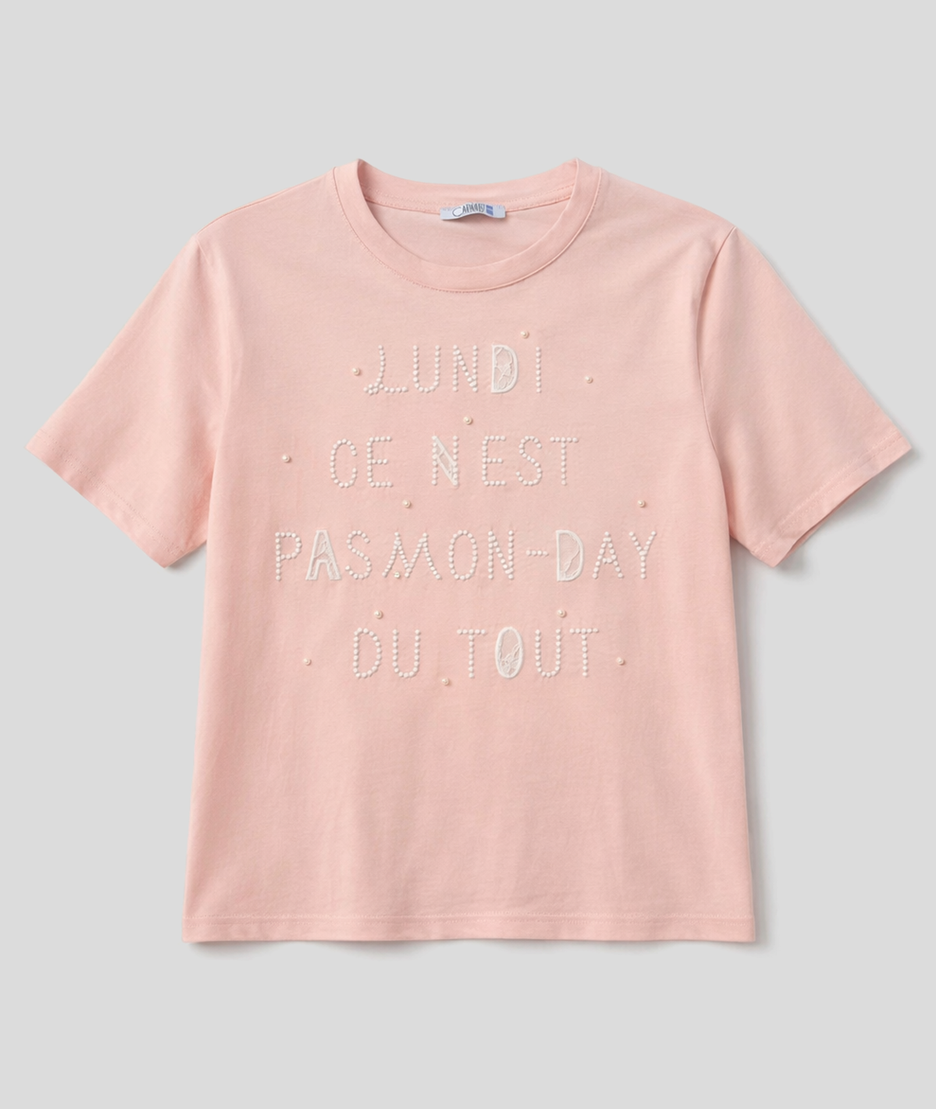 T-shirt Monday à inscription - rose
