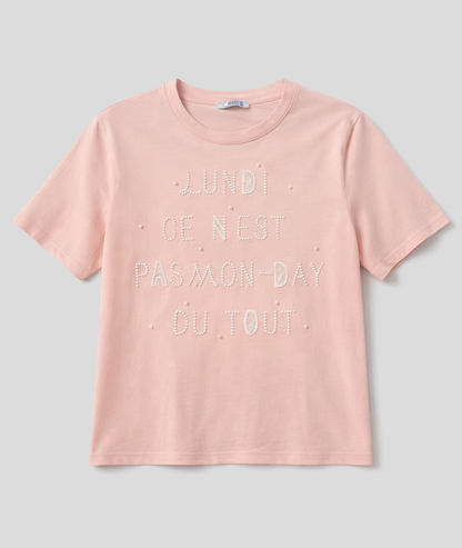 T-shirt Monday à inscription - rose