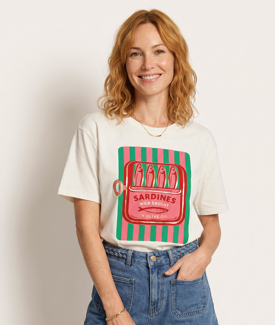 T-shirt Sardine blanc face - Carnaby