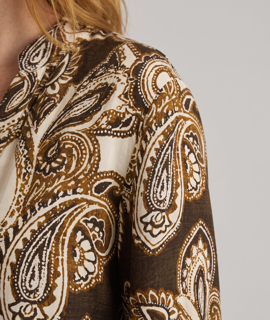 Blouse femme ample Baroka choco à motif cachemire et manches longues