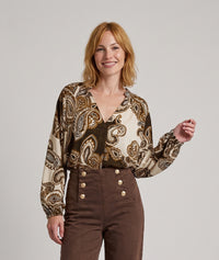 Blouse Baroka motif cachemire dos fantaisie - choco