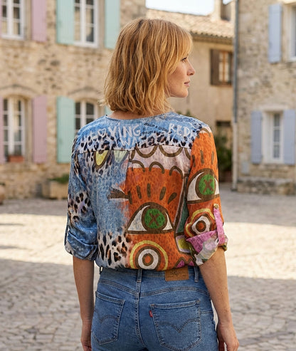 Tunique fluide à motifs patchwork coloré face arrière - multi