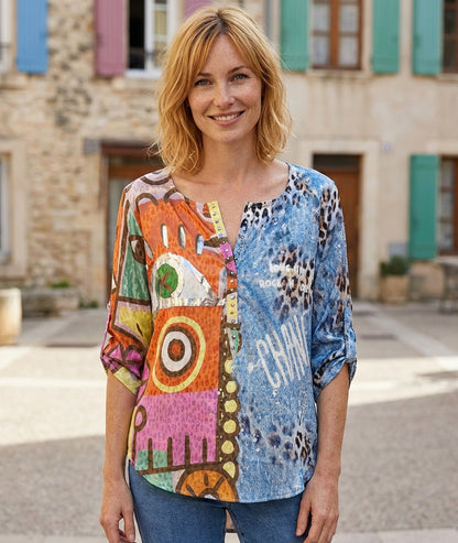 Tunique fluide à motifs patchwork coloré face avant - multi