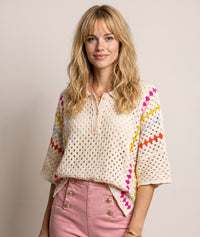 T-shirt Lison en crochet ajouré - beige