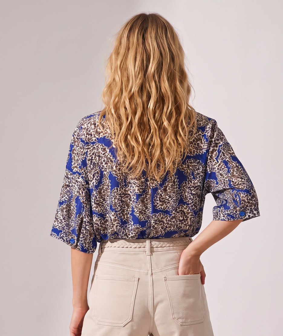 Tunique Victoria bleu motif fleuri dos — marque Carnaby