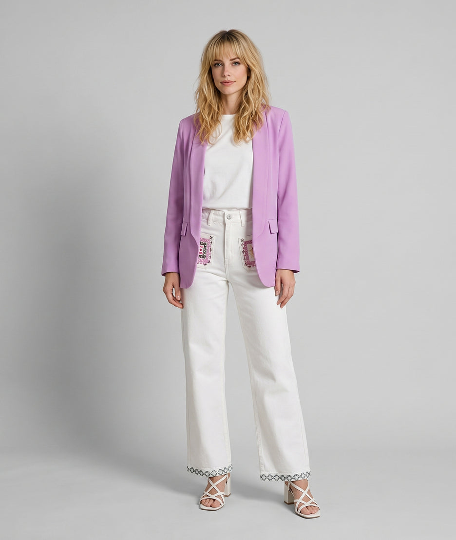 Pantalon Bisou à broderies blanc face
