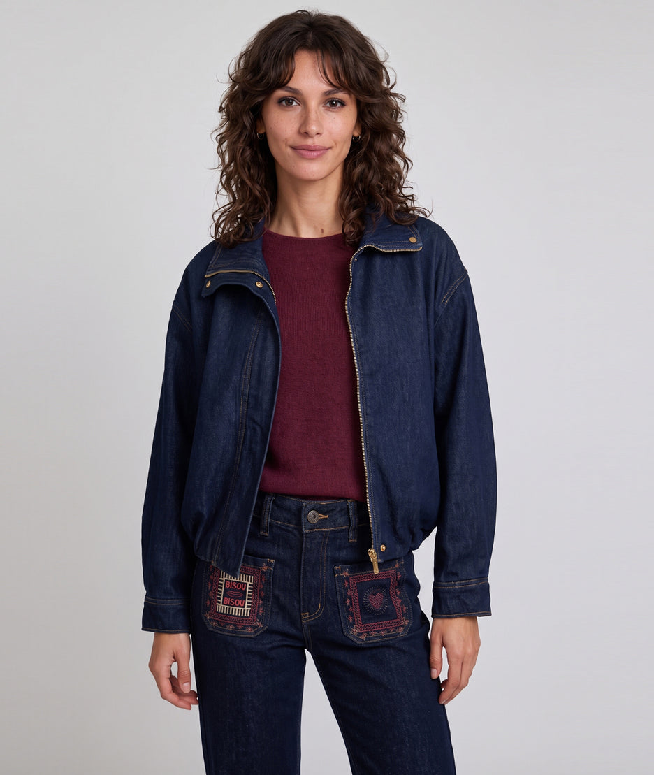Veste bomber en jean femme brut avec fermeture zip