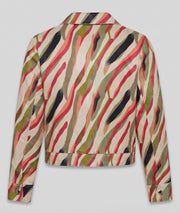 Veste courte femme Kelly beige à motifs colorés effet ciré et poches à rabat