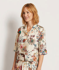 Veste Corinne courte imprimé jardin exotique - ecru