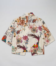 Veste Corinne écru boxy manches 3/4 couture centrale dos imprimé jardin exotique fond blanc face arrière - Carnaby