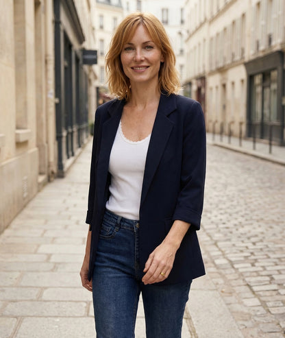 Veste blazer Lyvia manches 3/4 - marine