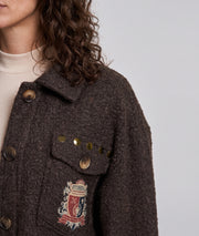 Veste longue Mykonos choco avec patchs fantaisie femme