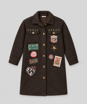 Veste longue Mykonos choco avec patchs fantaisie femme