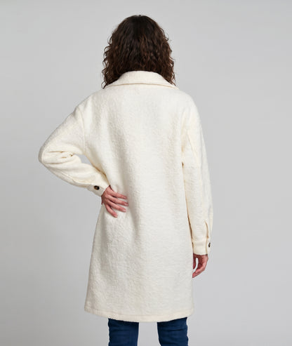 Veste longue Mykonos écru avec patchs fantaisie femme