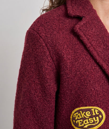 Veste blazer Narnia bordeaux en laine bouclée avec patchs femme