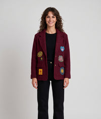 Veste blazer en laine bouclée Narnia avec patchs - bordeau