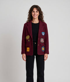 Veste blazer Narnia bordeaux en laine bouclée avec patchs femme