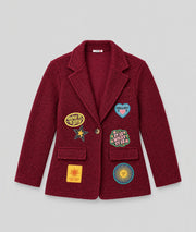 Veste blazer Narnia bordeaux en laine bouclée avec patchs femme