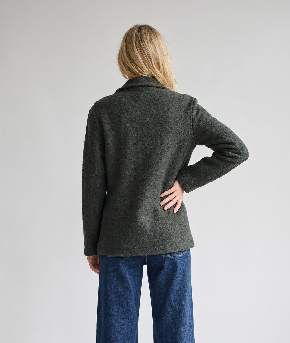 Veste blazer Narnia kaki en laine bouclée avec patchs femme