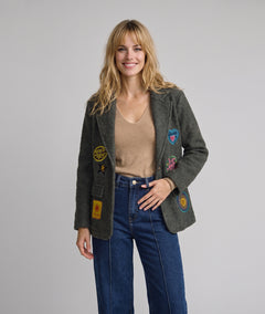 Veste blazer Narnia kaki en laine bouclée avec patchs femme