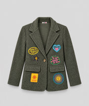 Veste blazer Narnia kaki en laine bouclée avec patchs femme