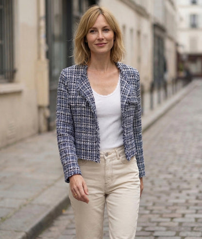 Veste Simone courte en tweed bleu face