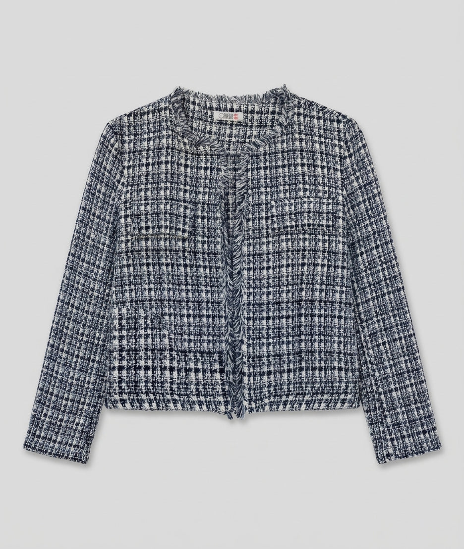 Veste Simone courte en tweed bleu face