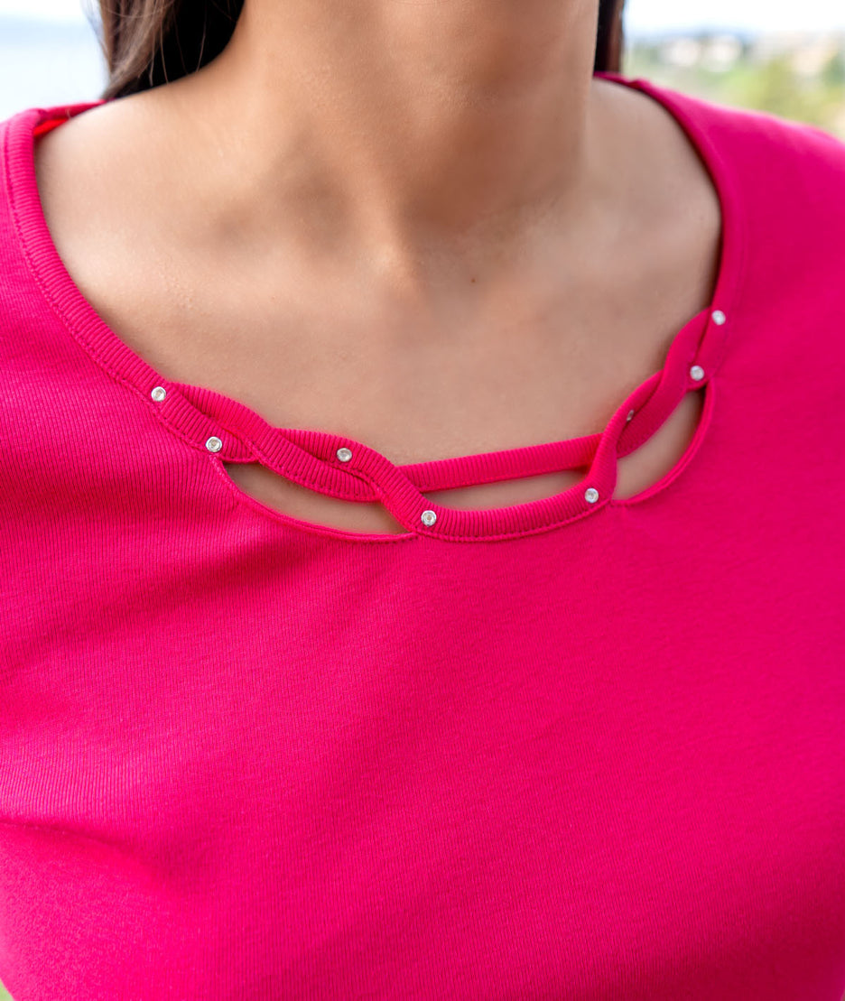 T-shirt uni col torsadé Giva - fushia