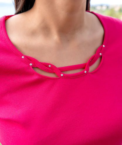 T-shirt uni col torsadé Giva - fushia