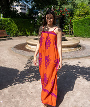 Robe fluide à motifs Drin orange face avant 2