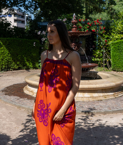 Robe fluide à motifs Drin orange face avant