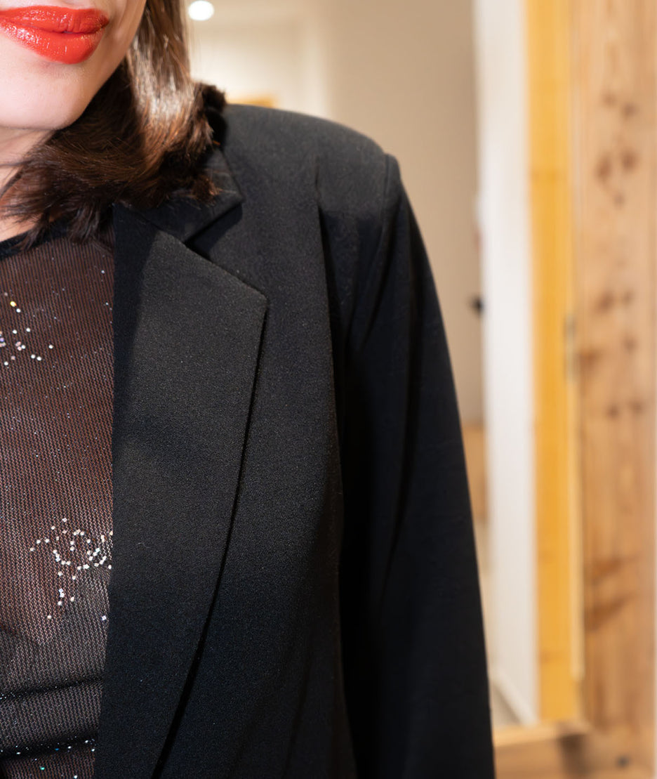 Blazer habillé uni Smocky noir détail col