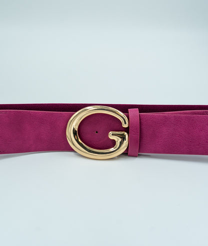 Ceinture bi-matière large avec boucle "G" rose logo