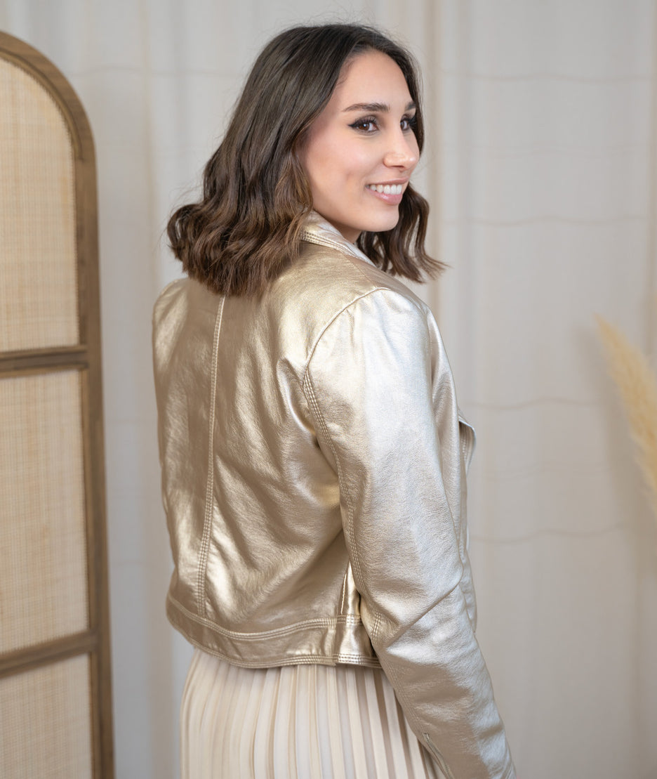 Veste Perfecto en Simili Cuir beige face arrière