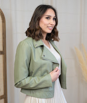 Veste Perfecto en Simili Cuir kaki côté