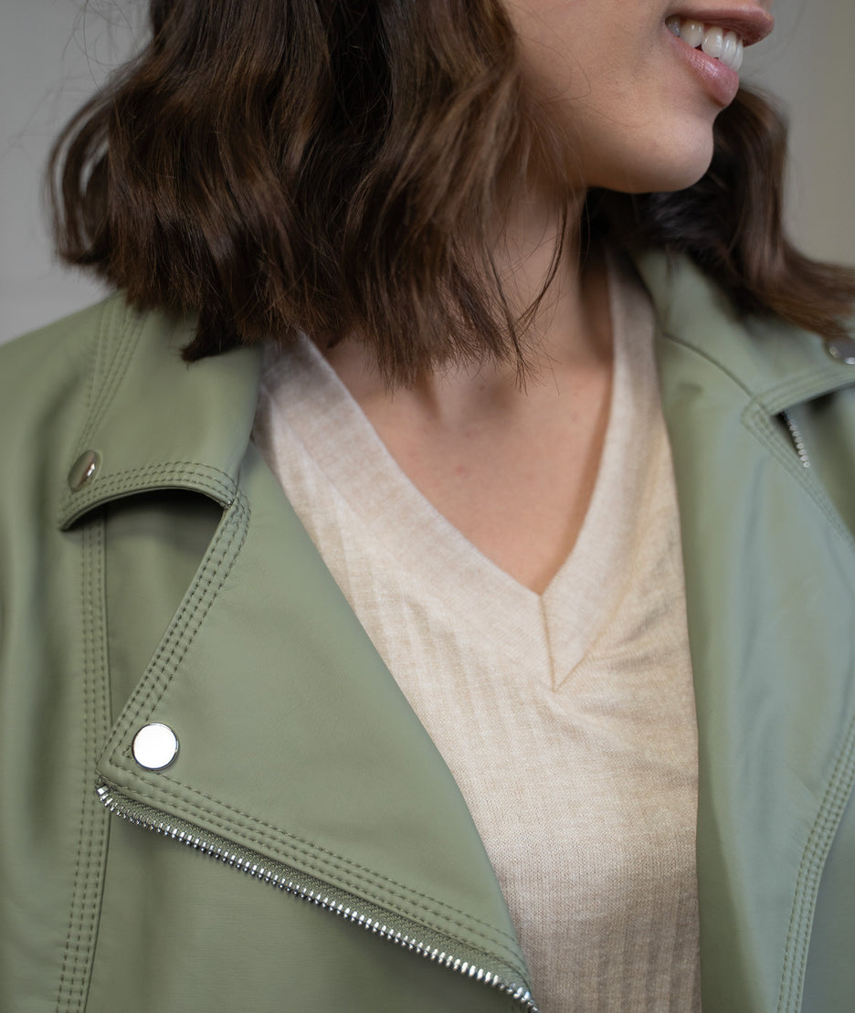 Veste Perfecto en Simili Cuir kaki détail avant