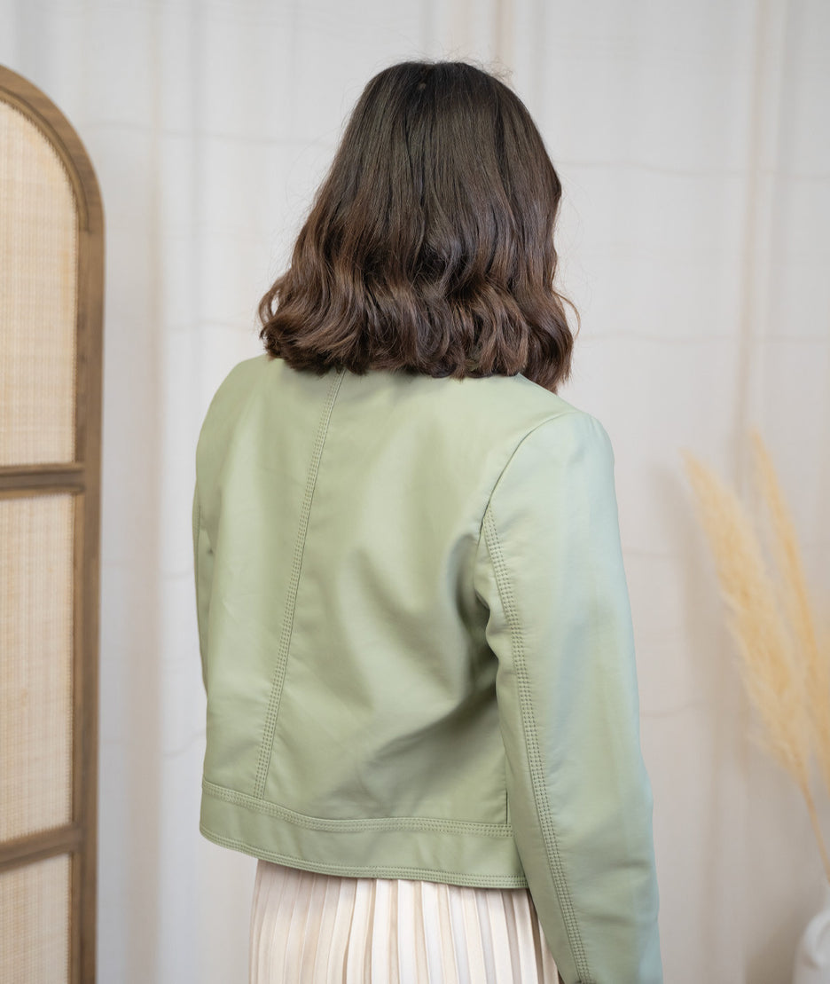 Veste Perfecto en Simili Cuir kaki face arrière