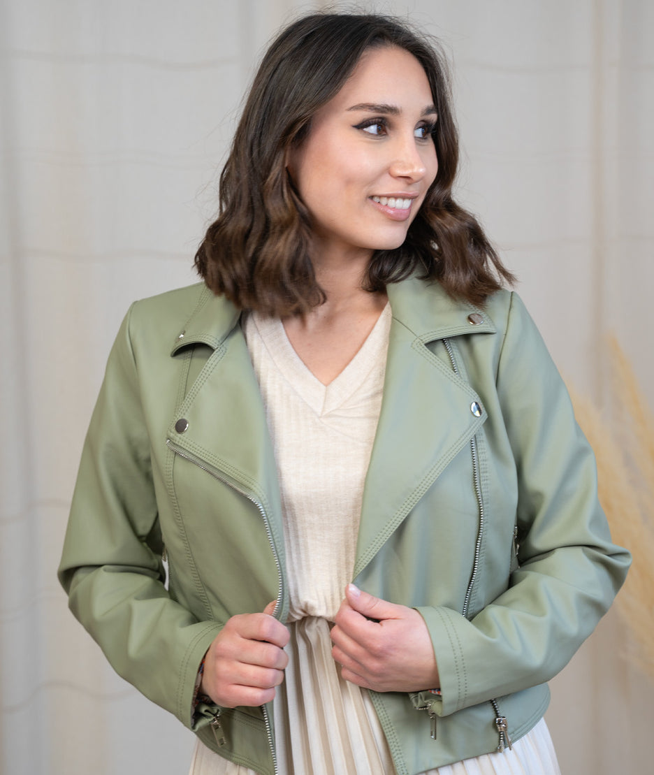 Veste Perfecto en Simili Cuir kaki face avant