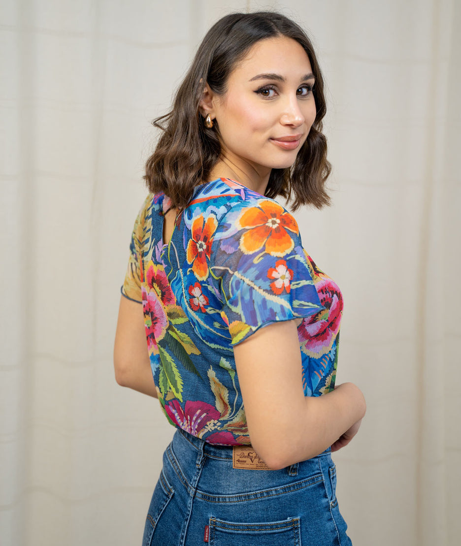 T-shirt en résille motif fleurs dos