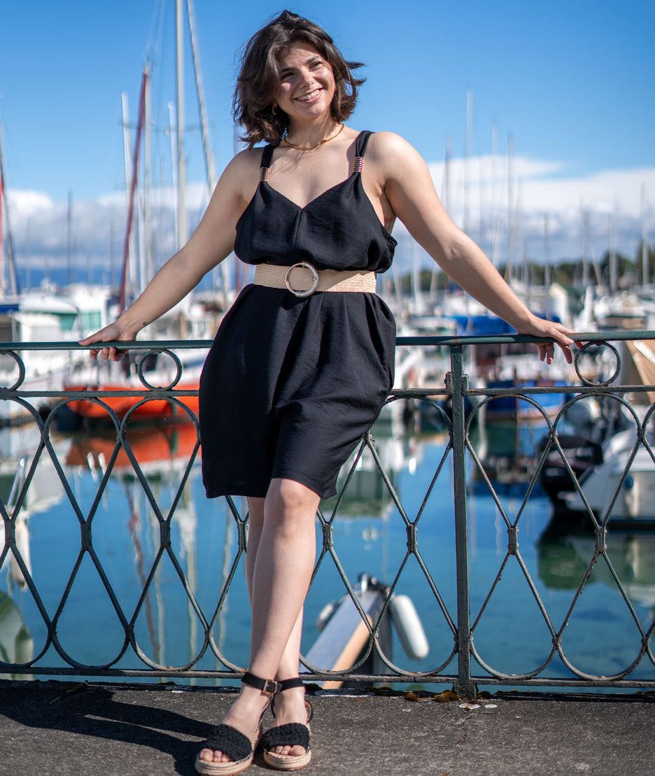 Combinaison short fluide noir face