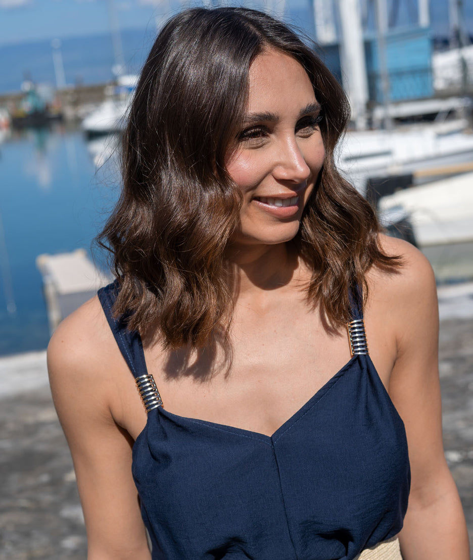 Combinaison short fluide marine détails