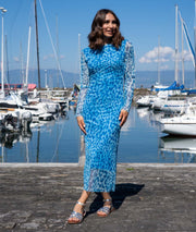 Robe longue Resileo bleu face