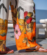 Pantalon effet satin Homa orange détails