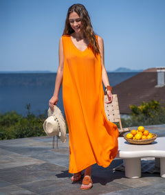 Robe longue ample Unia orange tenue complète
